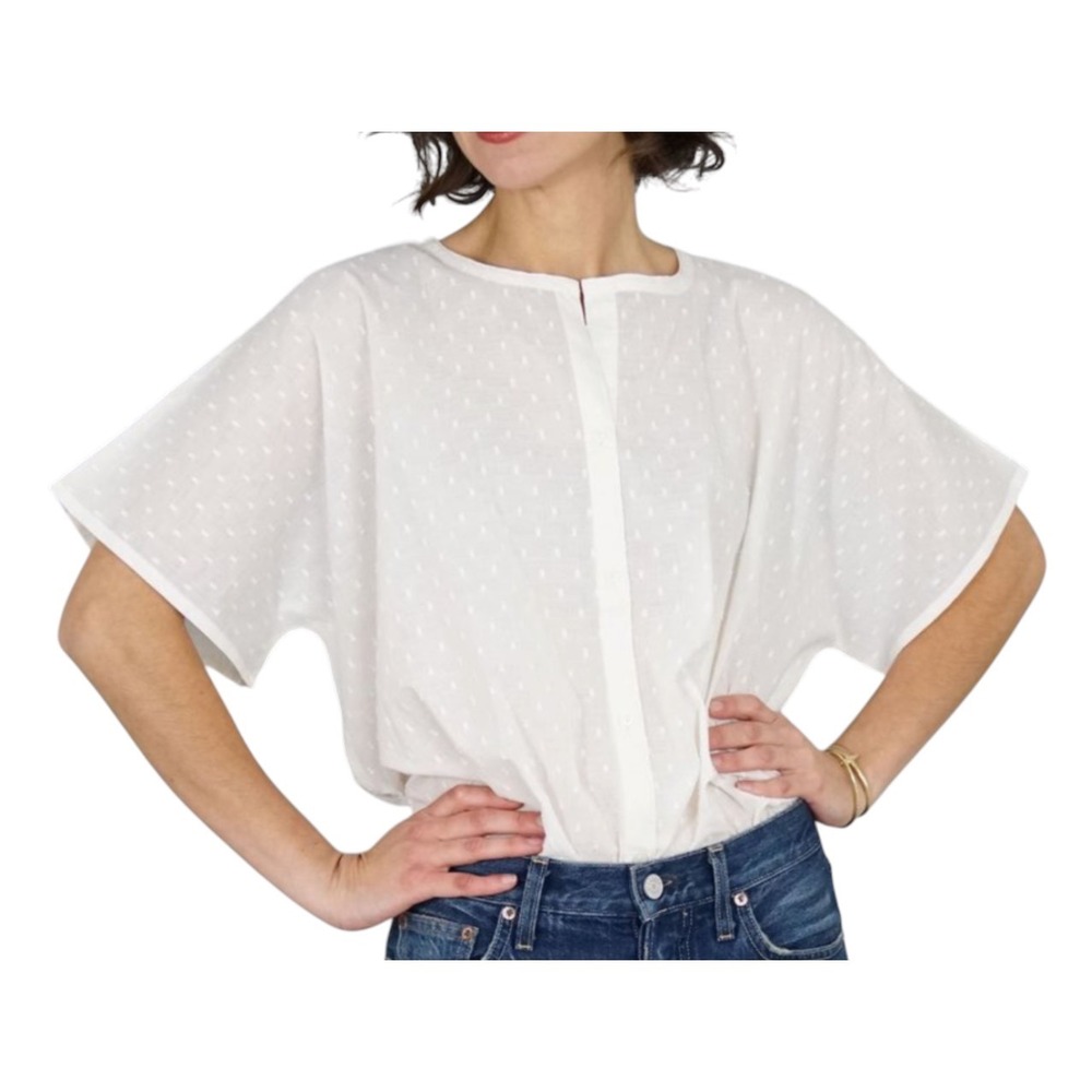 EMERSON FRY India Collection WHITE COTTON SWISS DOT Button-Up Top OS/XS/S/M/L